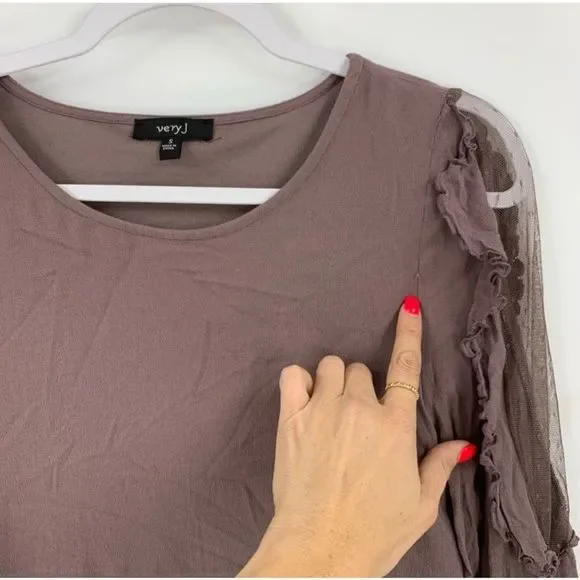 Very J Taupe Violet Long Sleeve Tunic Sheer Women’s Small - Picture 3 of 7